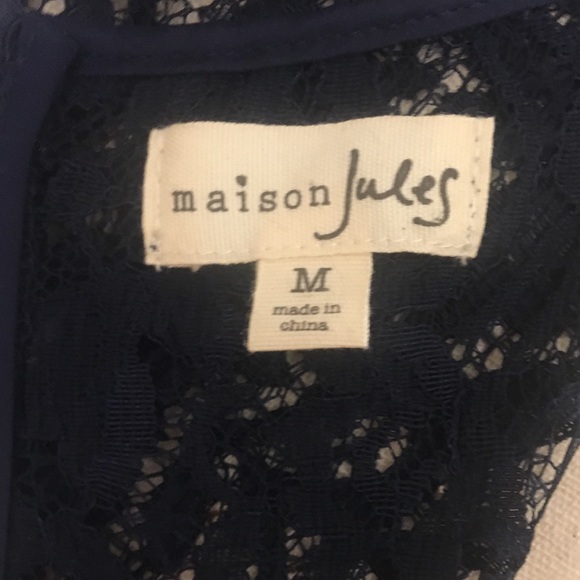 Maison Jules Navy Lace Pleated Cap sleeve Dress M - Picture 7 of 8
